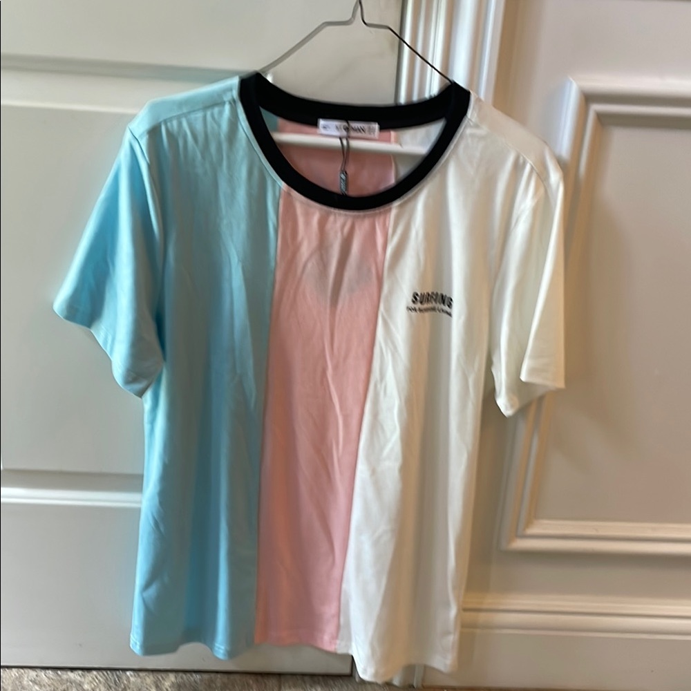 Colorblock T-Shirt - Blue, Pink, and White